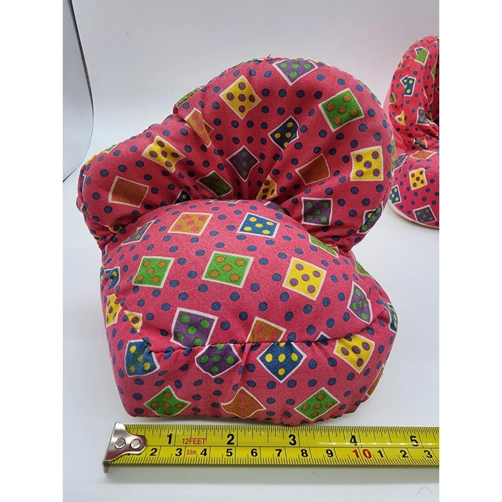 Vintage 1994 Toymax Plush Doll Furniture Set Pink Geometric Sofa and Chair